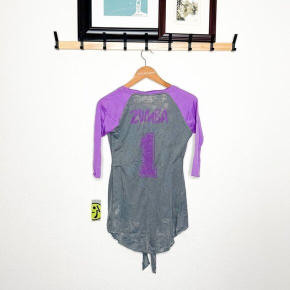 Zumba Women's Astral Baseball Tee Granite & Purple -Sporty & Fun Vibes! Size Med - Picture 4 of 6